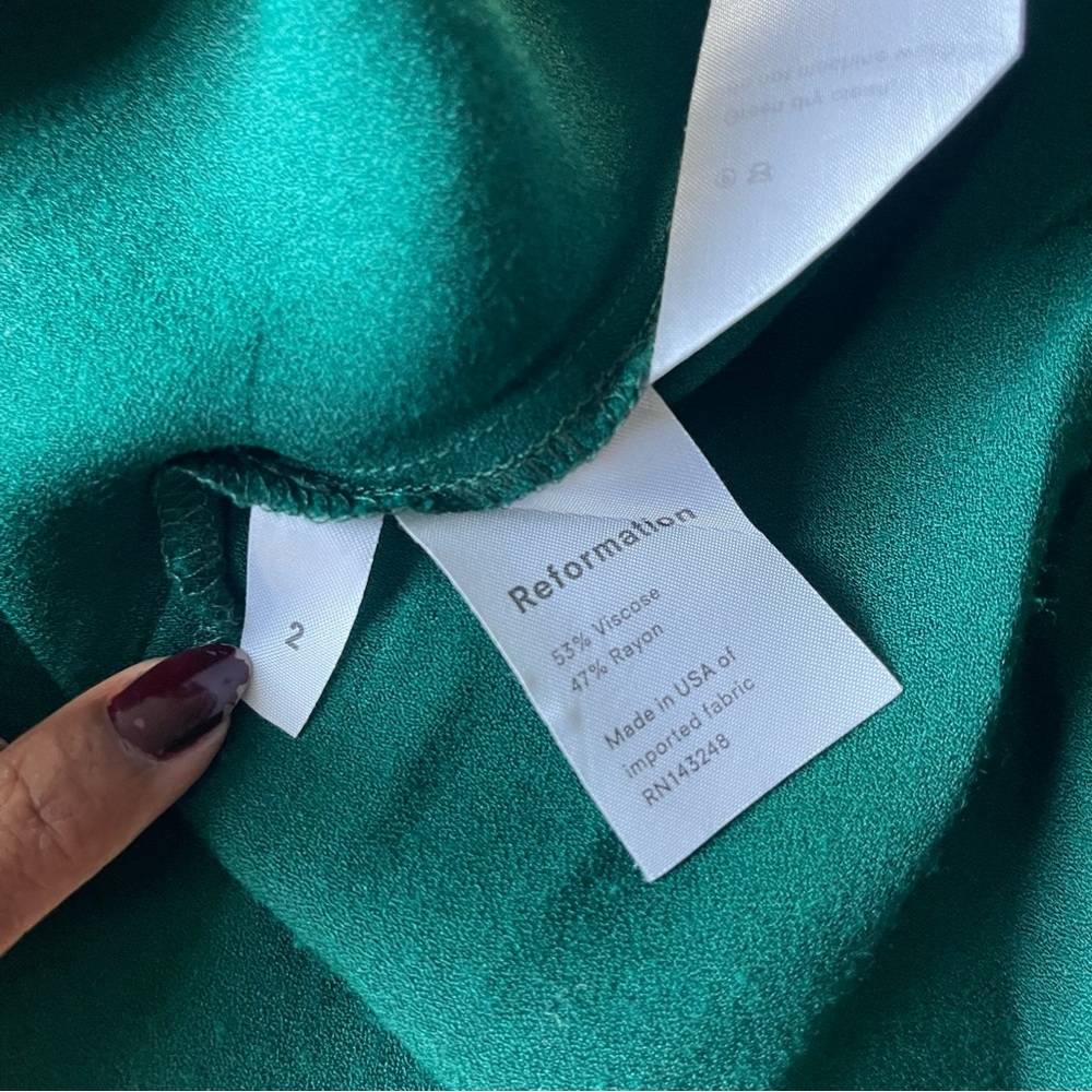 Reformation Emerald Green Off-Shoulder Maxi Dress Ruffle Sleeve Parisian Minimal - Picture 8 of 12